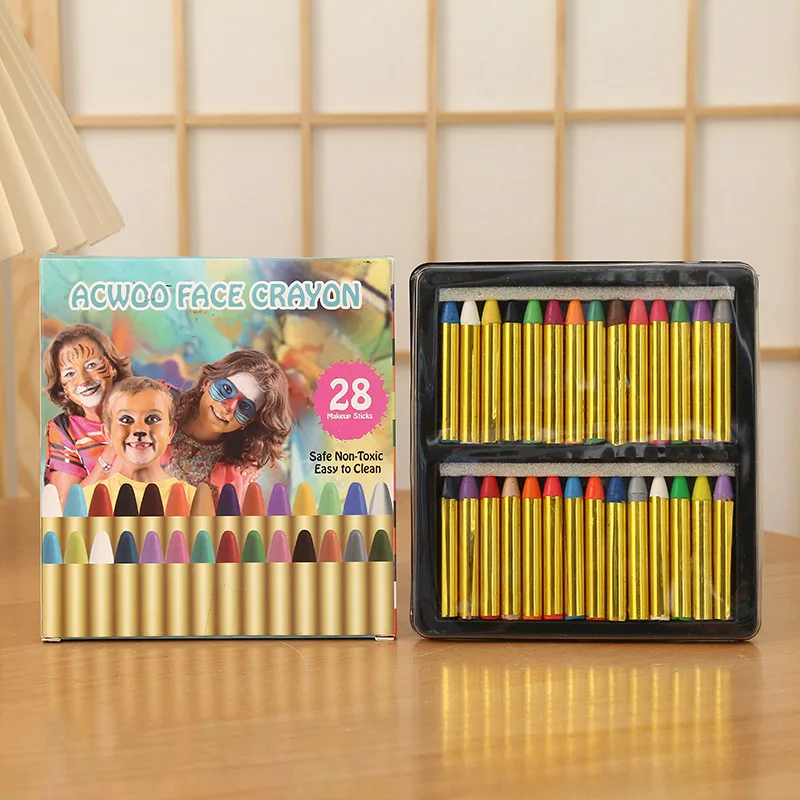 مجموعة أقلام تلوين طلاء الوجه مكونة من 28 قطعة، أعواد مكياج احترافية وآمنة وغير سامة لكرنفال الهالوين، كرنفال/ماردي جراس/ماسكيرا