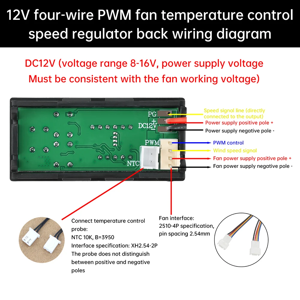 DC12V 4-Wire PWM مروحة متحكم في درجة الحرارة سرعة تحكم LED شاشة ديجيتال درجة الحرارة سرعة متر مع جهاز استشعار درجة الحرارة