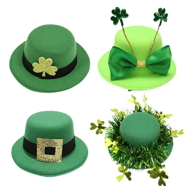 1pc Saint Patricks Day Top Hat Holiday Green Caps Dress up Costume for Irish Festival Party and Tree Topper Accessory Props