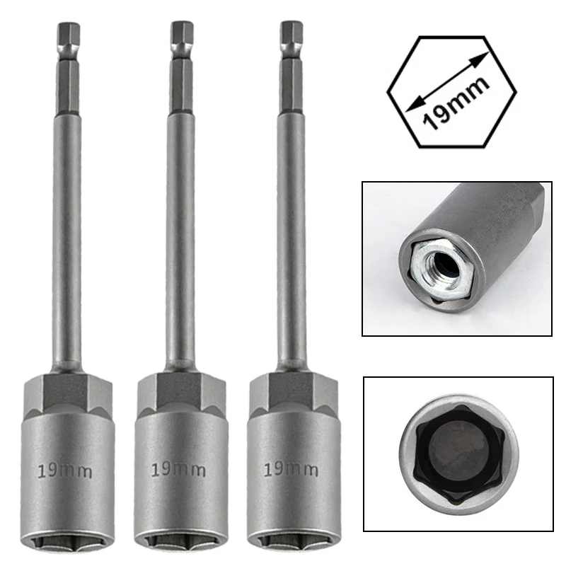 3pcs 15cm Extended Hexagonal Socket Wrench Deepen Electric Nut Sleeve Caravan Leg Winder Drill Attachment Motorhome Repair Tools