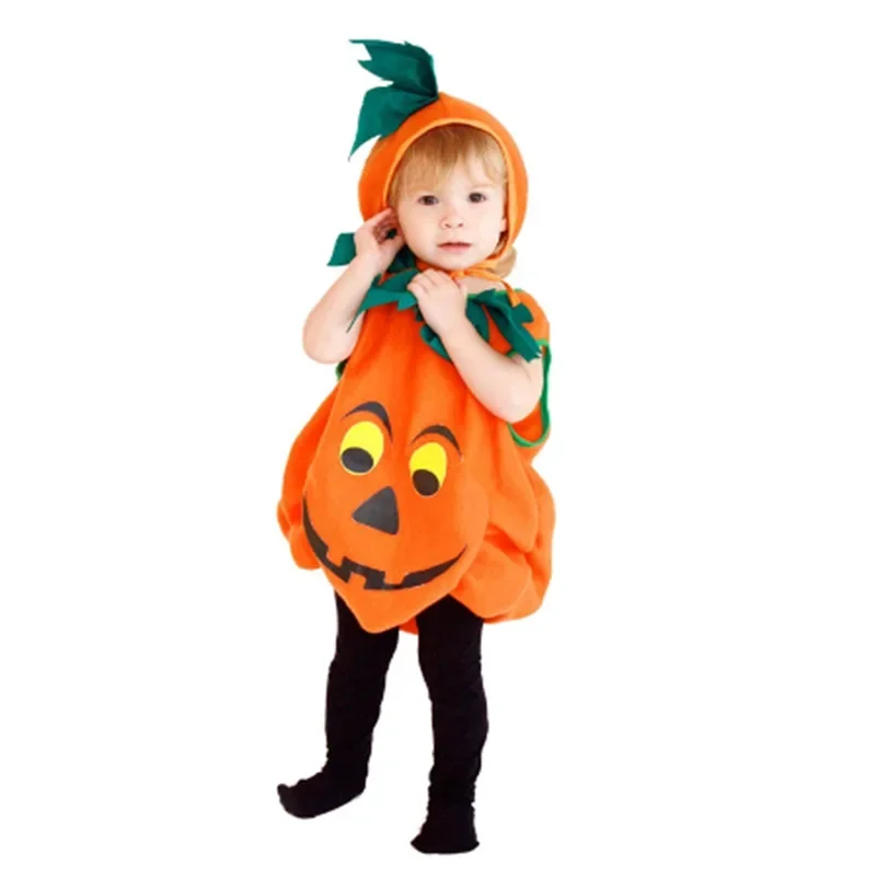 Kids Halloween Hooded Pumpkin Costume Toddler Role Play Smile Face Outfit Cute Party Funny Performance Set 4