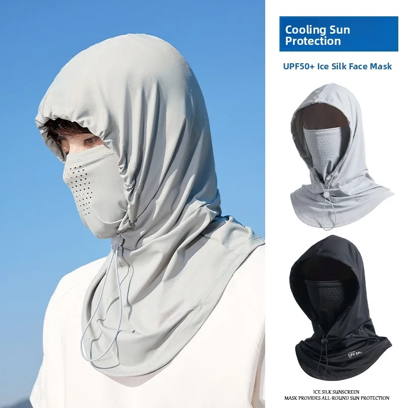 Ice Silk Cool Feeling Sun Protection Headscarf Mask Men's Full Face Neck Covering Cycling Sport Ear Hanging Mask Neck Protector