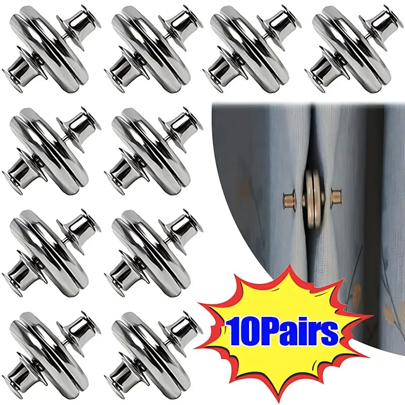 1-10Pairs Curtain Magnetic Button Nail Free Detachable Window Curtain Close Magnet Buckle Adjustment Curtain Clip Accessories