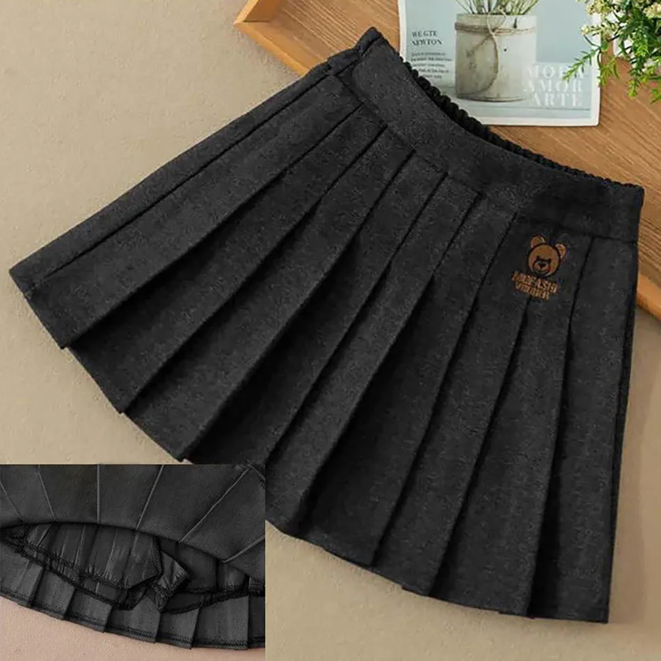 Girls Korean Solid Color Pleated Half Skirt Casual Girls Skirt Minimalist Style Half Skirt Fresh Girls Skirt