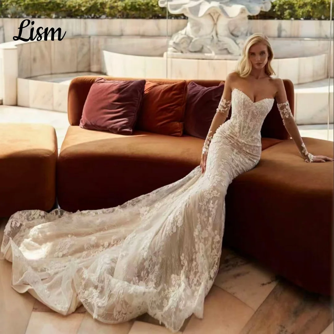 Lism Customized Luxury Floral Lace Wedding Dress Sweetheart Remove Sleeves Long Train Mermaid Bridal Gown Vestido De Novia 2026