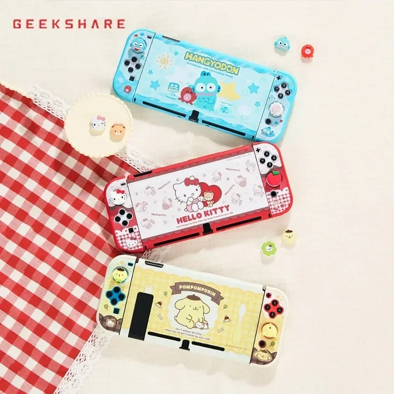 Sanrio Figure Hello Kitty Switch Ns/Oled Protective Case Hard Shell Kawaii Game Accessories Protective Plug Base Cartoon Gift