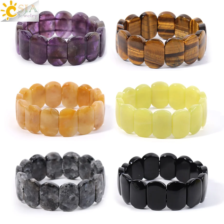 CSJA Naturstein Elastisches Armband Handgefertigter Charm-Kristall Amethyst Rosenquarz Armreif für Schmuck Damen Herren Armband H873
