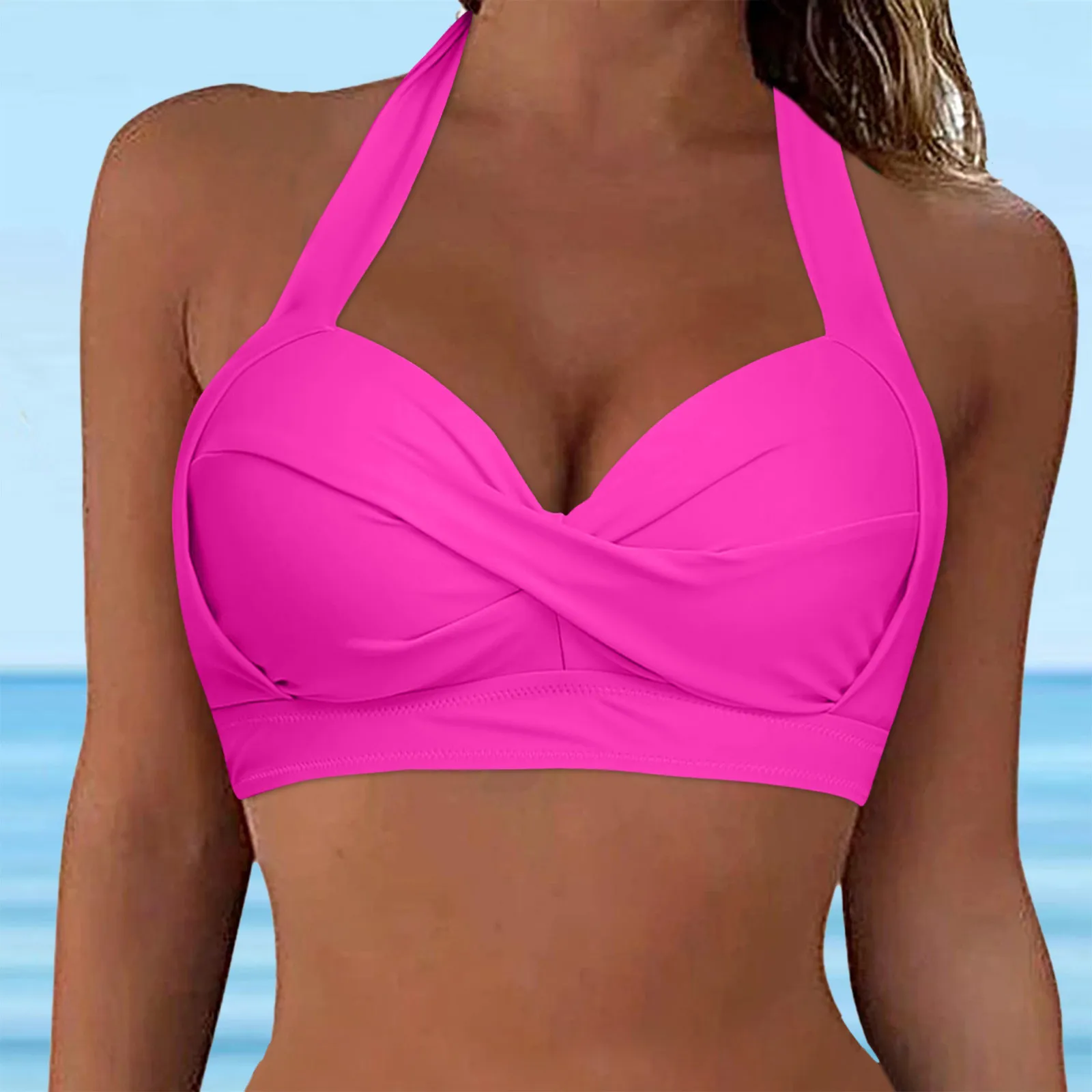 Kobiety Koronkowe stroje kąpielowe Topy na fiszbinach Pełne pokrycie Bikini Top Solid Push Up Swim Crop Top Wiązanie z tyłu купальник женский 2024