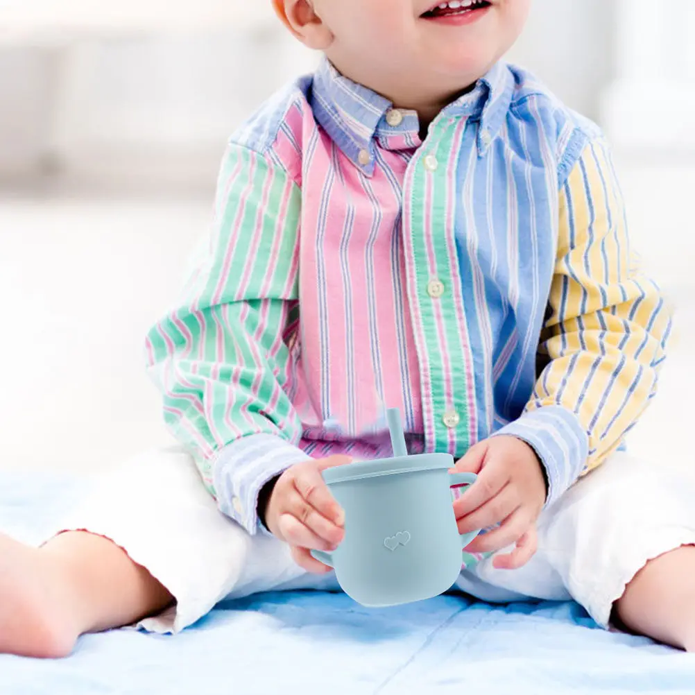 

Children Water Cup with Lid Toddler Straw Kids Drinking Baby Silicone Bottle Cups