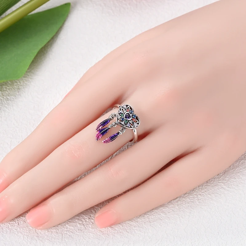 Originaler funkelnder Traumherz-Traumfänger-Ring aus 925er-Sterlingsilber für Frauen und Mädchen, Schmuck, Geburtstag, Jahrestag, Geschenke – Detail 4