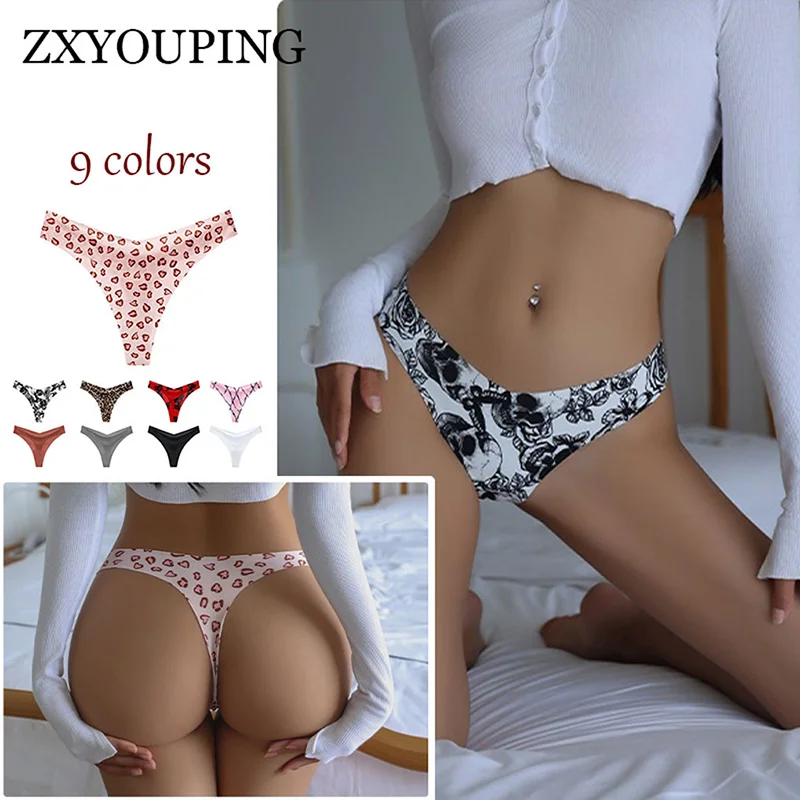 

Women Seamless Thong Set Sexy Low Waist G String T Back Panties V Print Low Waist Ice Silk Panties Comfortable Invisible Panties