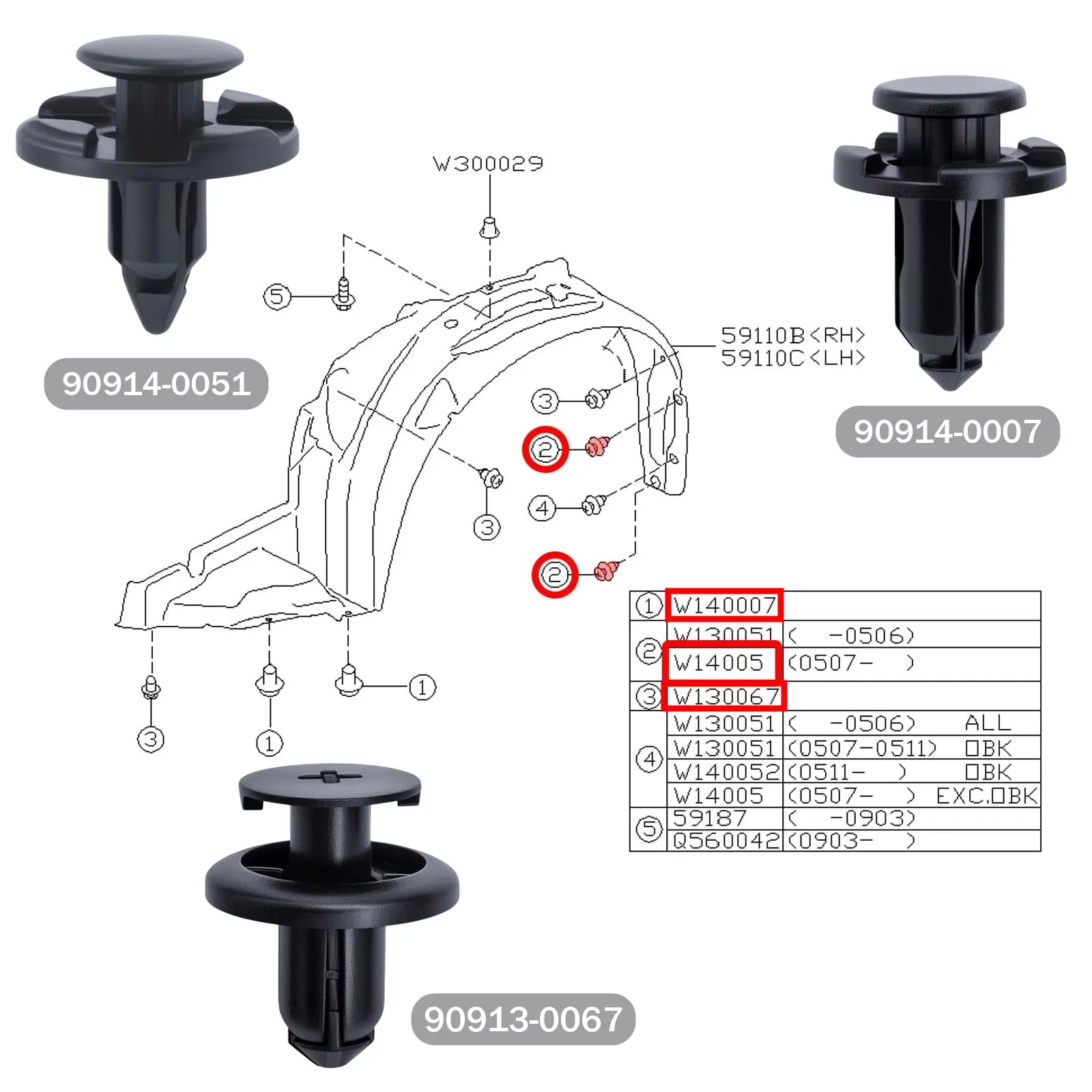 

Bumper Engine Cover Clips Fasteners Fender Push-Type Retainer For Subaru Impreza WRX STI Ascent 90914-0007 90913-0067 90914-0051
