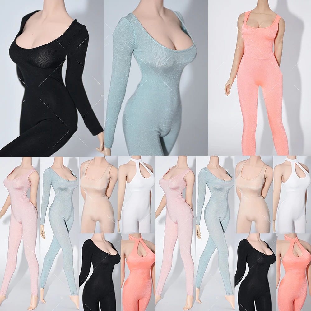 

1/6 Women Soldier Bodysuit Stretch Halter Neck Bodysuit Jumpsuits Solid Color For 12 Inches Action Figure Body