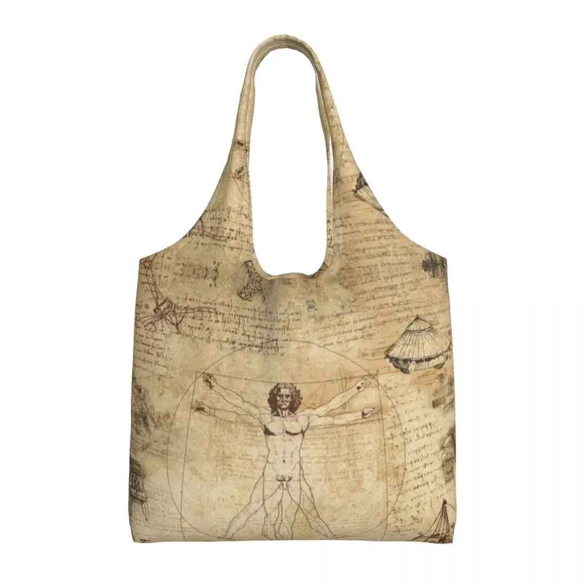 

Vitruvian Man Groceries Shopping Bags Printing Canvas Shopper Tote Shoulder Bag Big Capacity Washable Leonardo Da Vinci Handbag