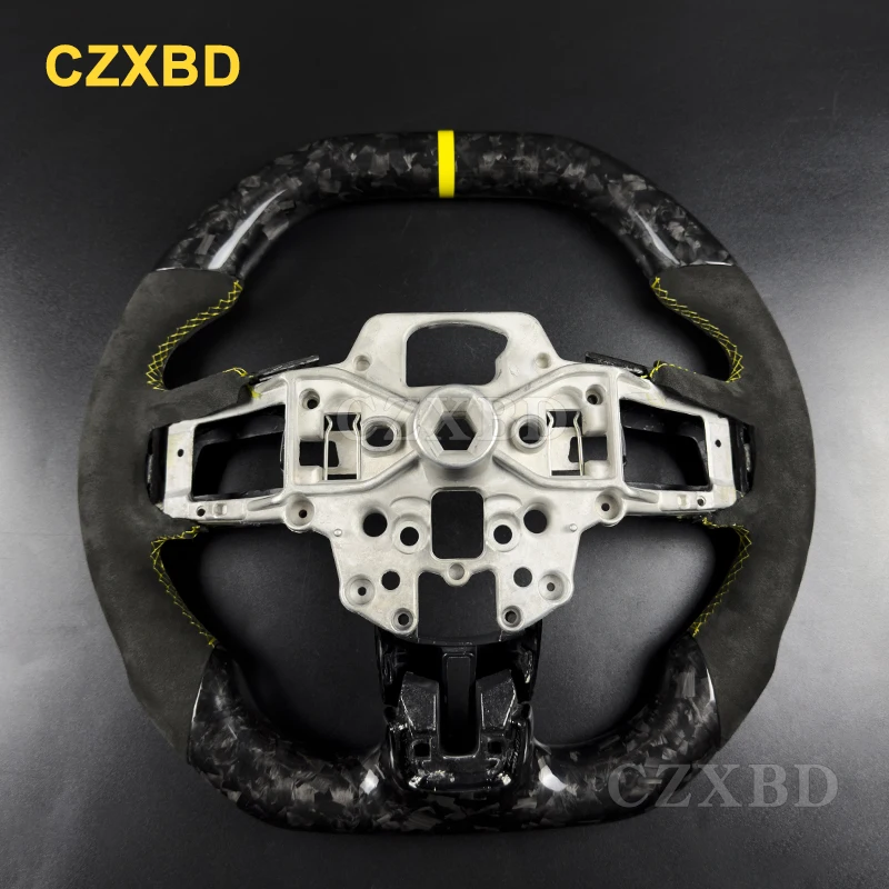 Yellow Marker Flat Shape For Ford Mustang 2015-2017 Glossy Forged Carbon Steering Wheel High Quality Customized