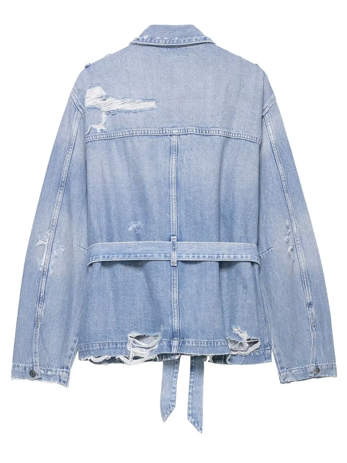 Fall 2025 New Oversize Denim Jaet with Belt And kets Women's Casual ort Coat Loose Fit Cotton Long Sve Zipper Closure