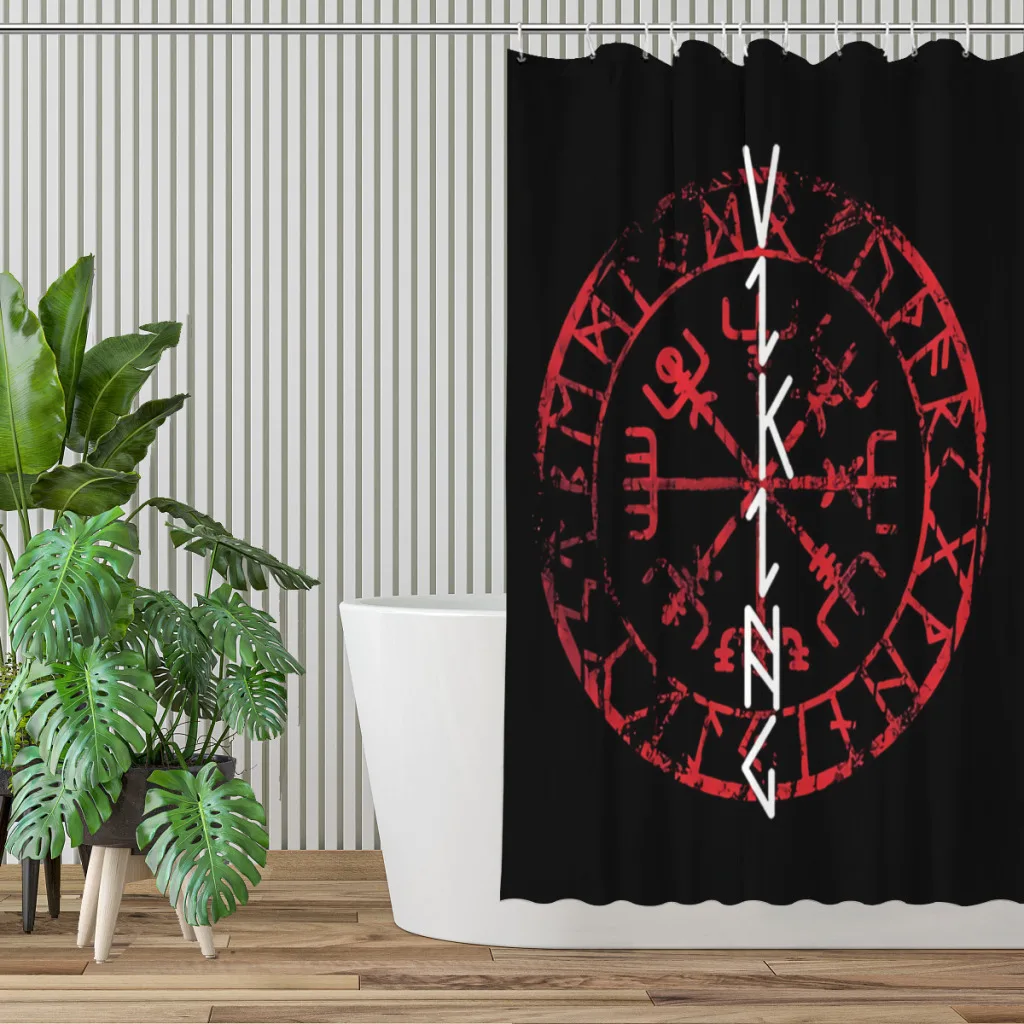 Vegvisir Bathroom Shower Curtains Norse Mythology Viking Waterproof Partition Unique Home Decor Bathroom Accessories