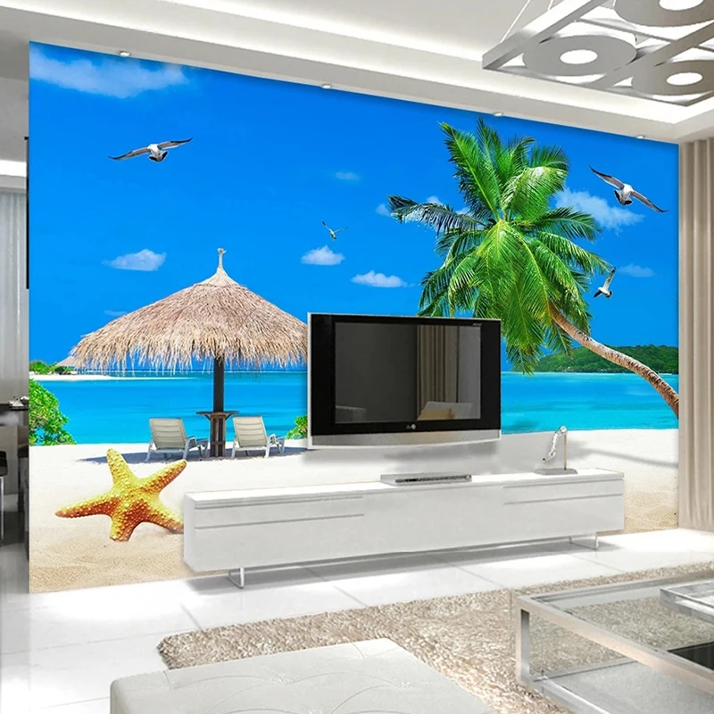 Custom 3D Mural Wallpaper Maldives Holiday Scenery Beach 3D Wall Painting Living Room Bedroom TV Sofa Backdrop Decor Wall Papers