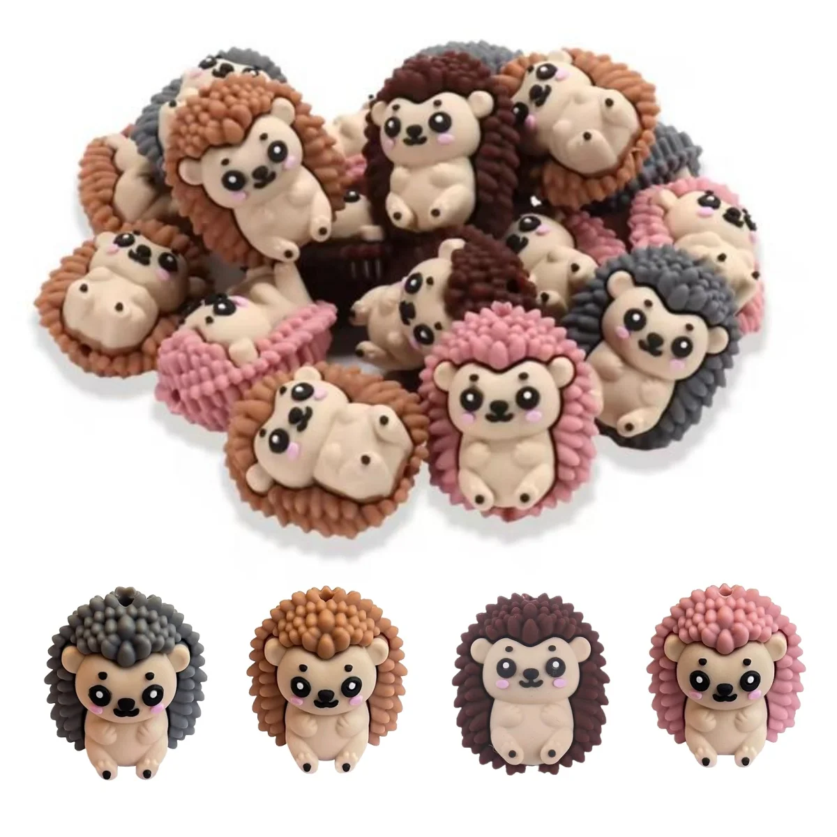 Perles de personnage de hérisson 3D en Silicone, 4 pièces, pour la fabrication de bijoux, stylos de perles spéciaux créatifs, décors, porte-clés, Bracelet, fait à la main