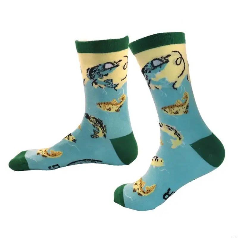 Calcetines tripulación pesca l5yc con estampado humor en transpirable tela algodón pesca para hombres