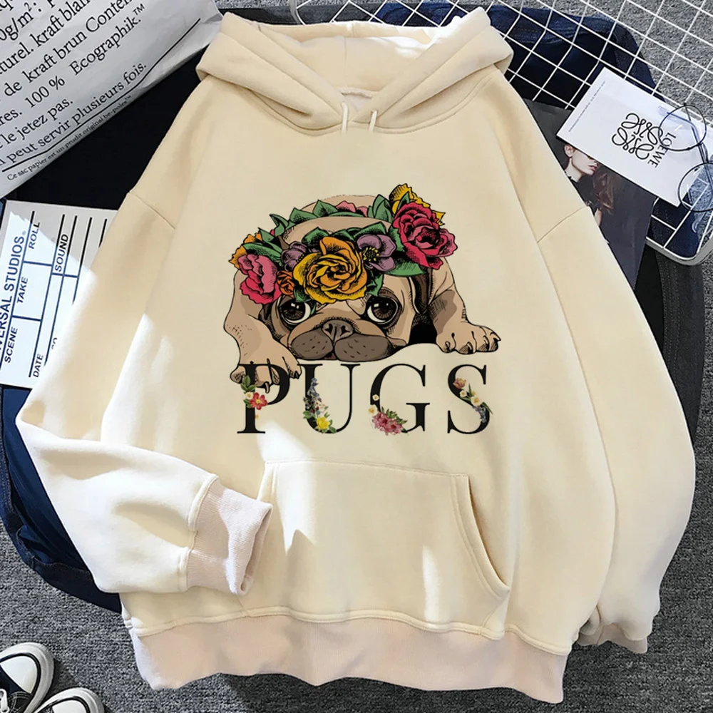 Pug-Sudadera con capucha para mujer, camisa de manga larga con forro polar, ropa de calle de anime, y2k