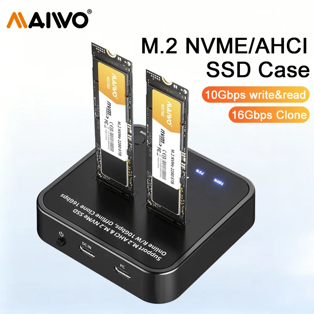 maiwo-2-bay-m2-nvme-ssd-case-usb32-type-c-gen2-nvme-ssd-enclosure-support-10gbps-read-write-16gbps-offline-clone-for-pc-laptop