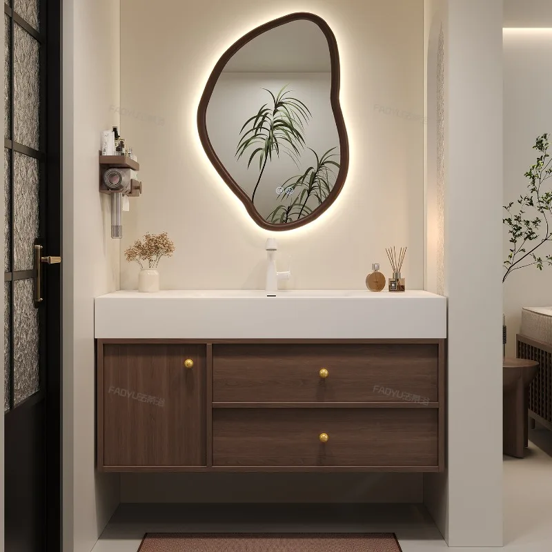 

New Corian integrated basin medium antique solid wood multi-layer bathroom cabinet washing table customization