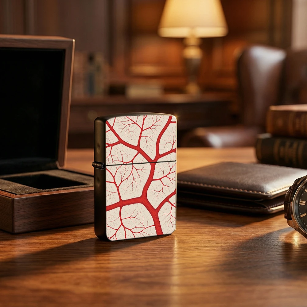 

Red Vein Leaf Pattern Flip Top Lighter Metal Refillable for Camping Travel Outdoor