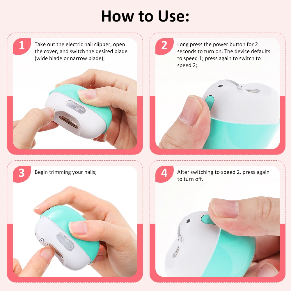 

Electric Nail Clippers with LED Light Automatic Anicure Trimmer Adult Baby Fingernail Toe Scissors Pedicure Nails Cutter