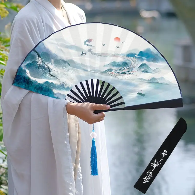 

10 Inch Ancient Hand-held Folding Fan Decorative Craft Fan Chinese Style Men's Summer Silk Bamboo Fan Hanfu Portable Props
