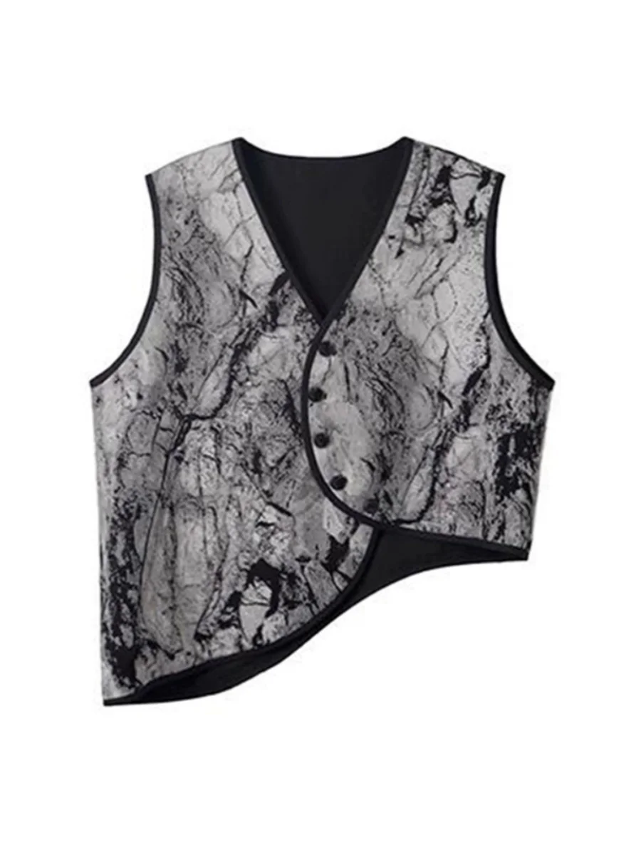 Ink printing thin vest women's new Chinese style two sides wear irregular vest foreign style small vest