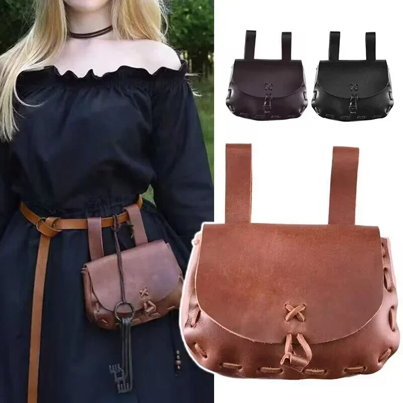 women fashion Medieval Renaissance Waist Bag PU Leather Viking Pouch Coin Purse Dice Bag Men Women Larp Cosplay Props