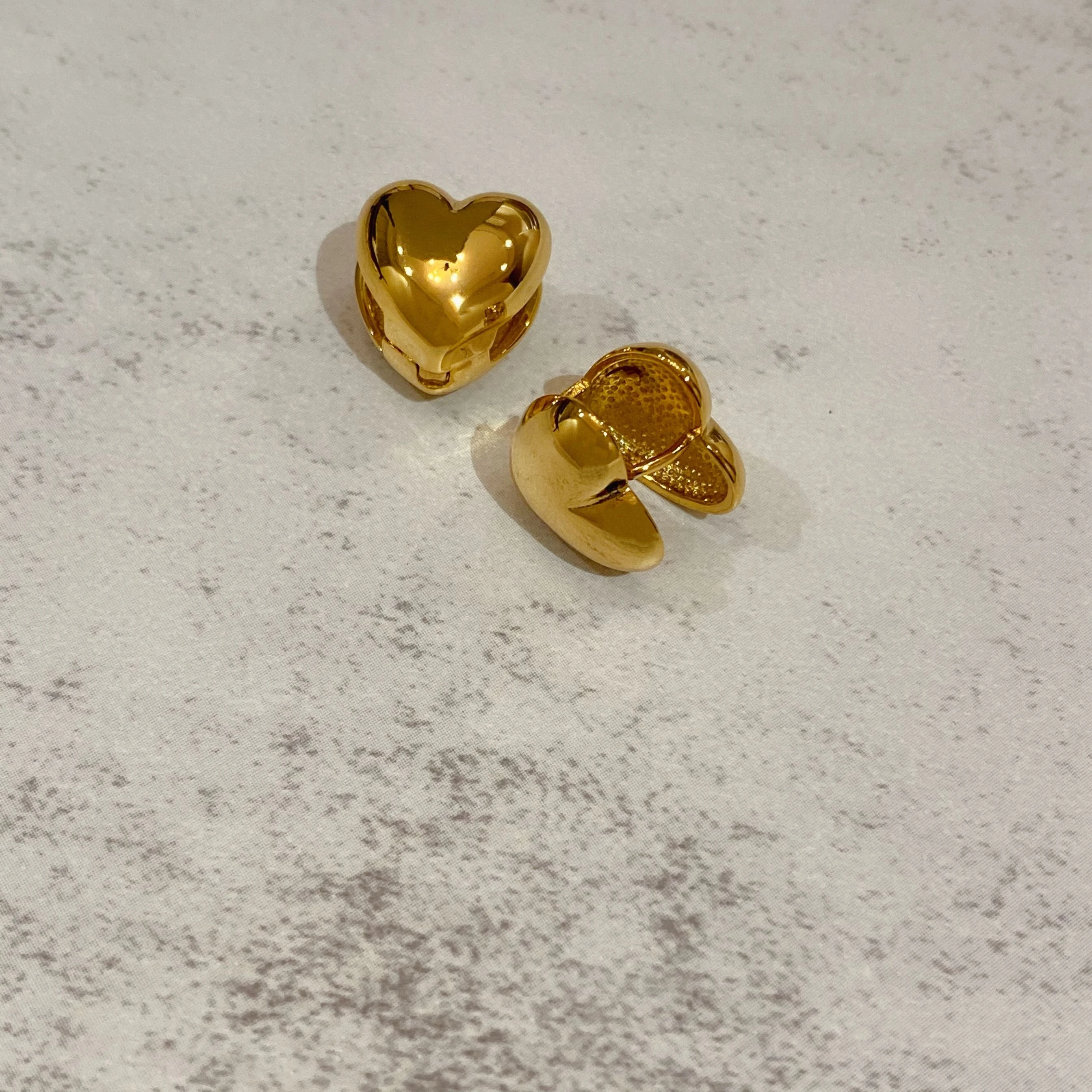 Brass Heart Stud  Earrings Women Jewelry Party Boho T Show Gown Runway Rare Korean Japan Trendy