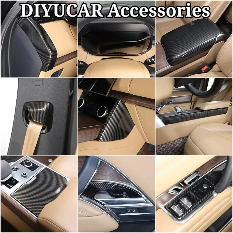 For Land Rover Range Rover Vogue 2023-2026 ABS Carbon Fiber Car Steering Wheel Gear Shift Panel Cover Trim Interior Accessories