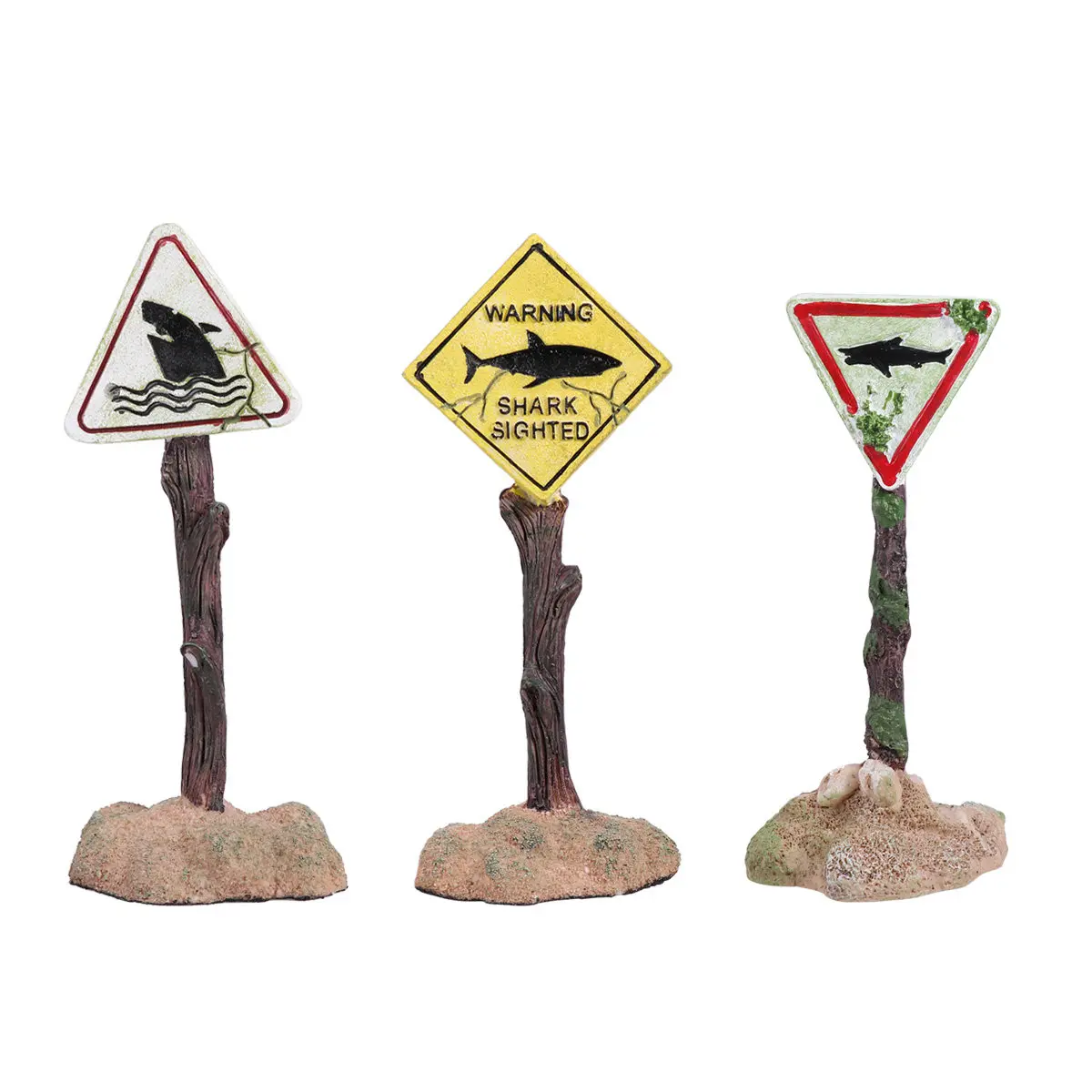 Cartoon Resin Aquarium Ornament Warning Sign Fish Tank Decor Creative Vivid Traffic Style Safe for Fresh Salt Water Pe117 Shark
