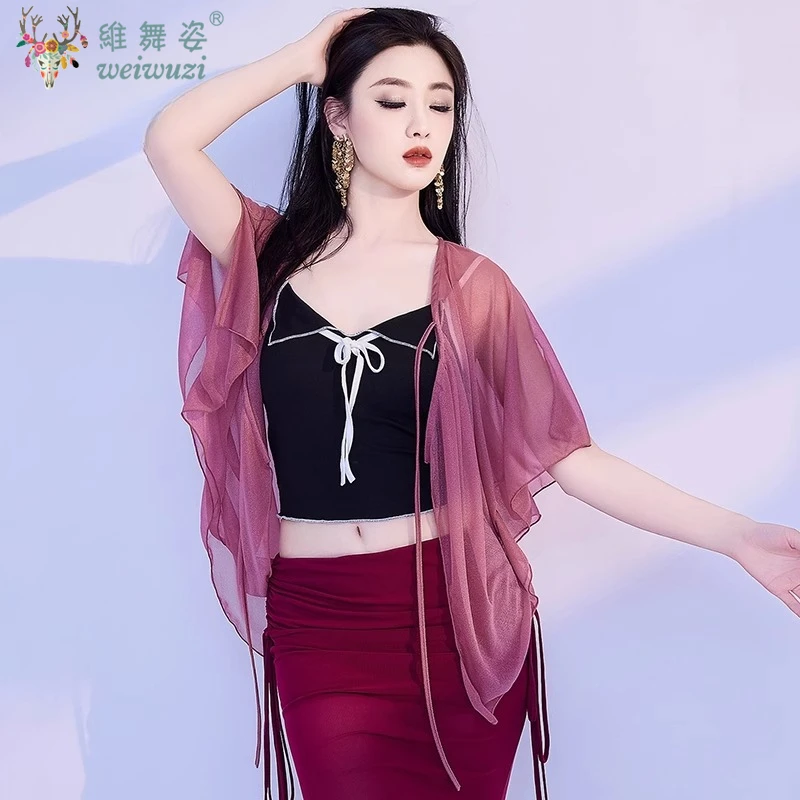 Top do tańca brzucha ubrania do ćwiczeń tanecznych klasyczny kardigan z gazy top do tańca kobiety chiński strój do tańca nowoczesnego okrycie treningowe