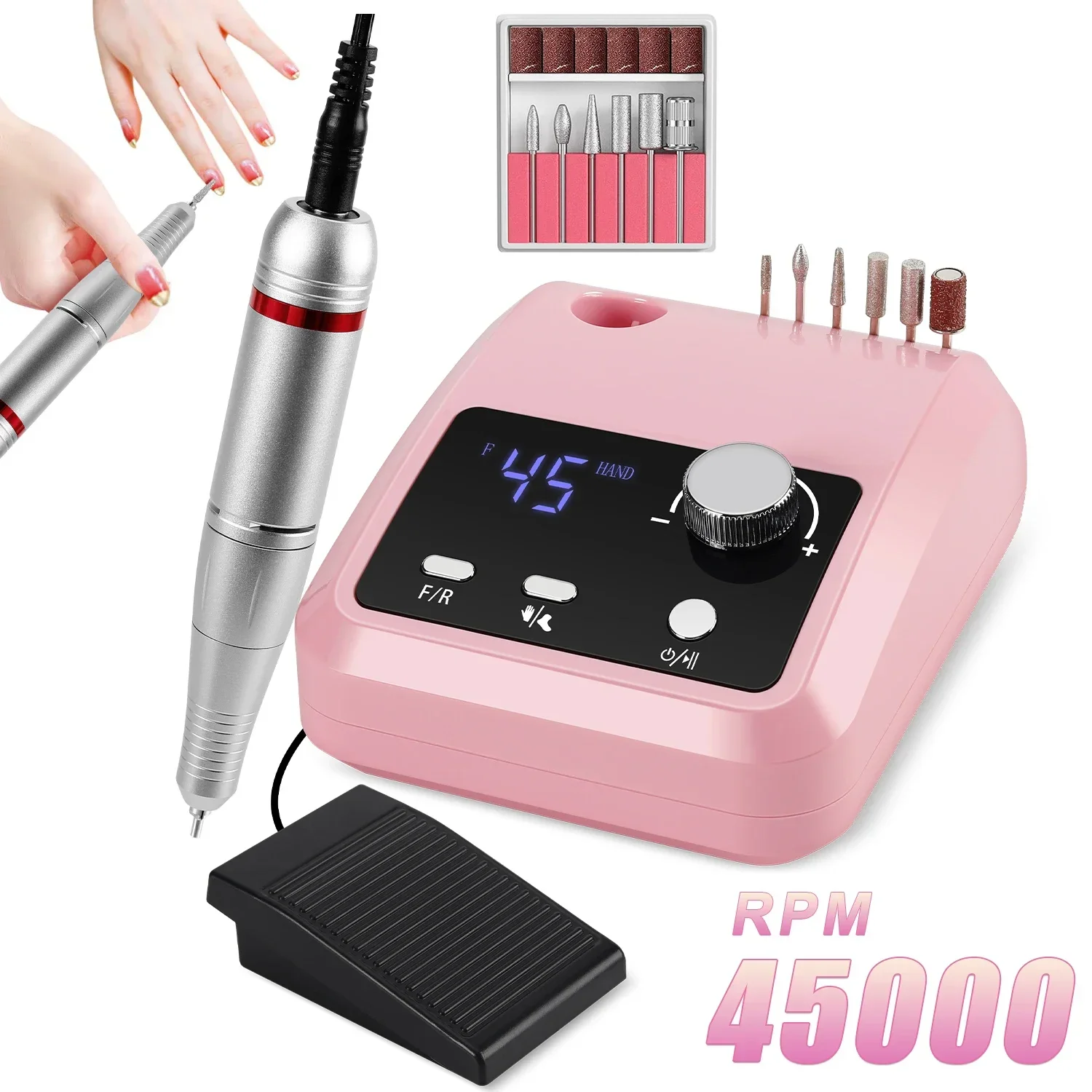 45000 RPM Nagelboormachine Professionele Nageldraaibank Met Basis Groot LCD-scherm Elektrische Manicure Polijstmachine Nagelschuurmachine Salon Tool