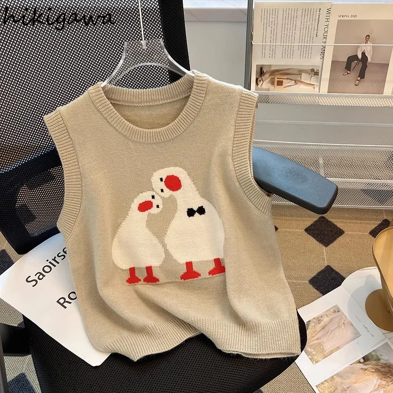 Cartoon Duck Vest Sweater Women Clothing Sleeveless Fashion Casual Tanks 2023 Ropa Mujer Korean Knitting Vintage Crop Tops 7n039