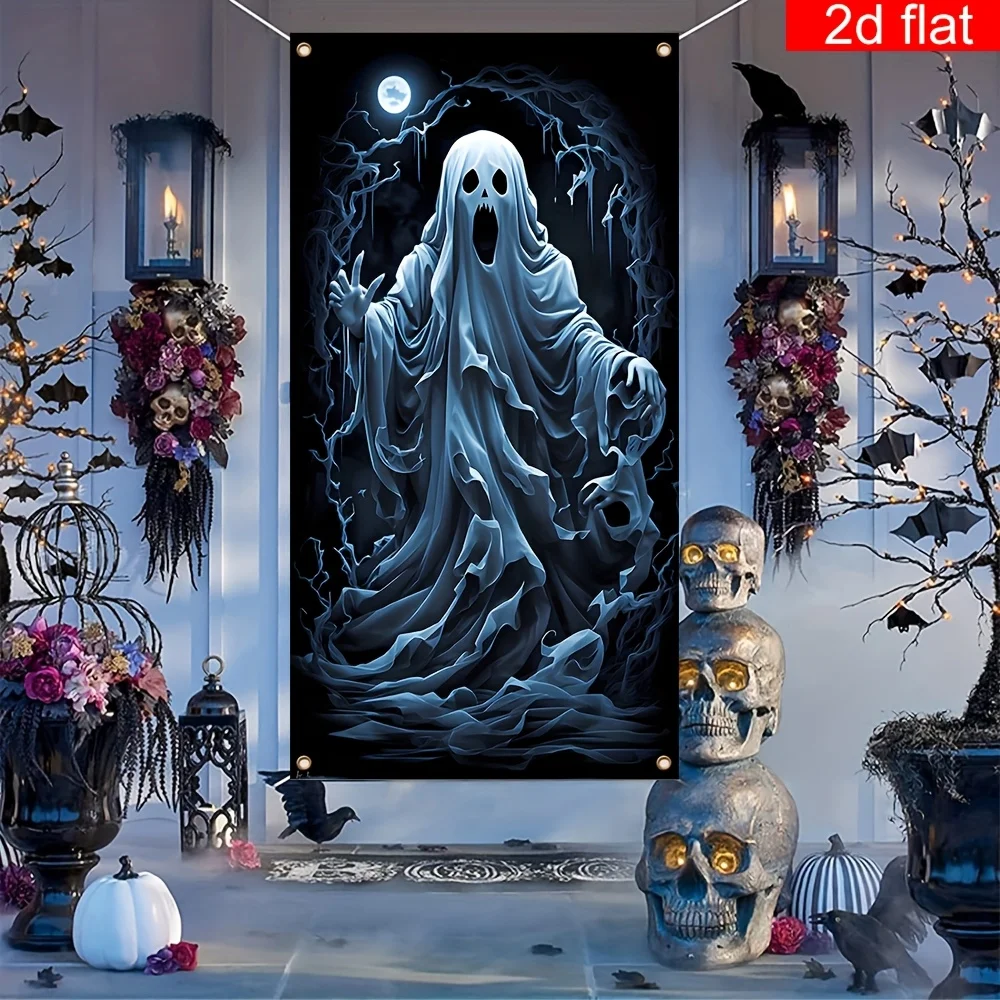 [] قطعة واحدة، ديكور لافتة الهالوين السعيدة، بوليستر، خلفية تصوير شبح الهالوين المرعبة، حفلة عشية الهالوين