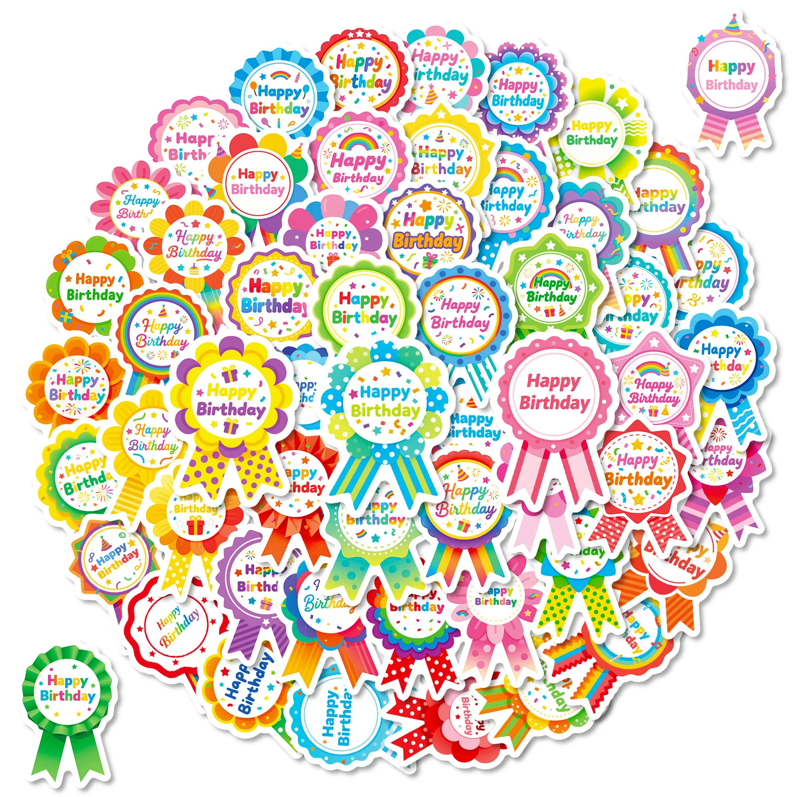 56/112 stuks gelukkige verjaardag kleurrijke badge stickers voor party decor beloning lade, bureau schoolbenodigdheden koelkast koffer bureau