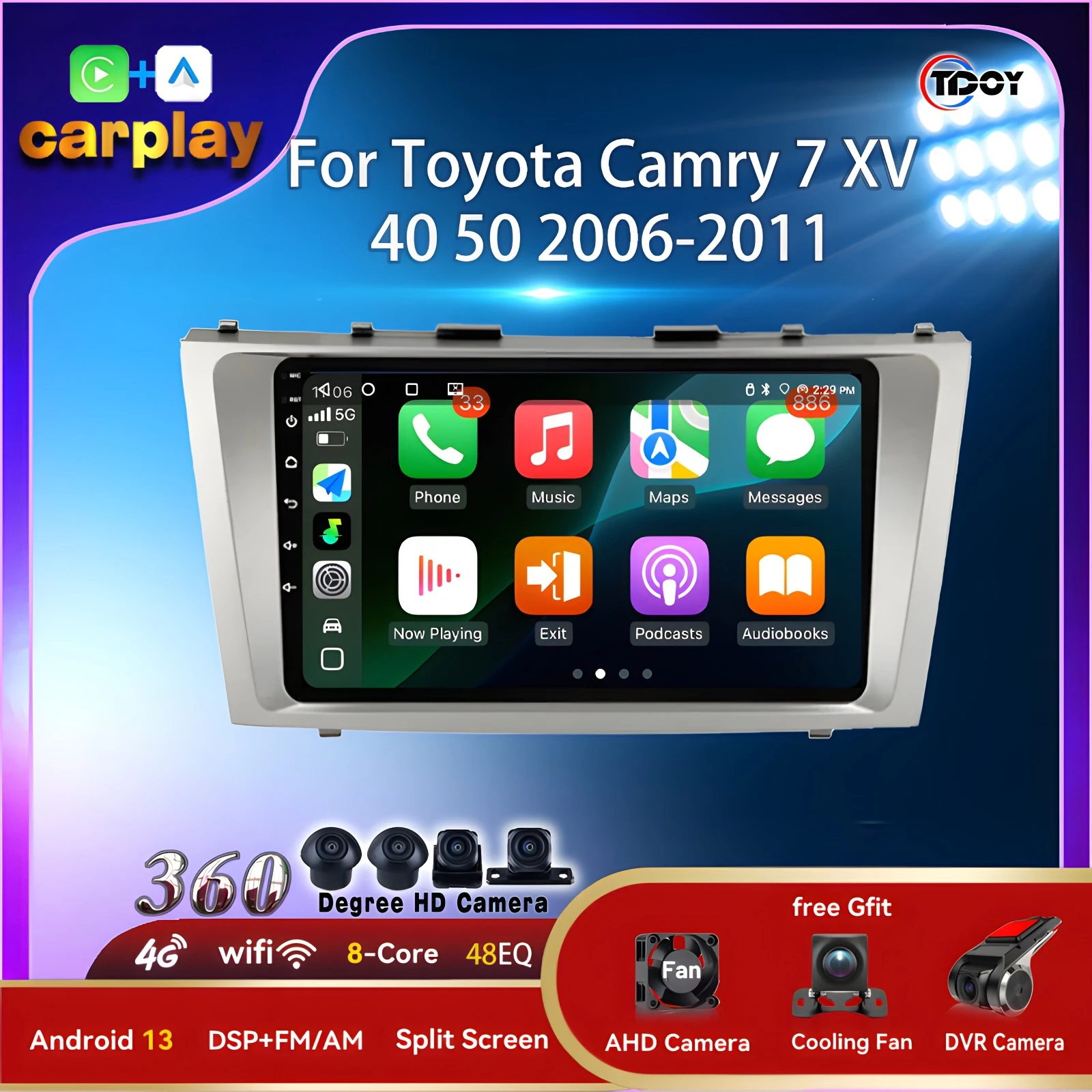 

Android 15 Car Radio For Toyota Camry 7 XV 40 50 2006-2011 Multimedia Player Automotive Autoradio 8Core wifi gps Carplay Android