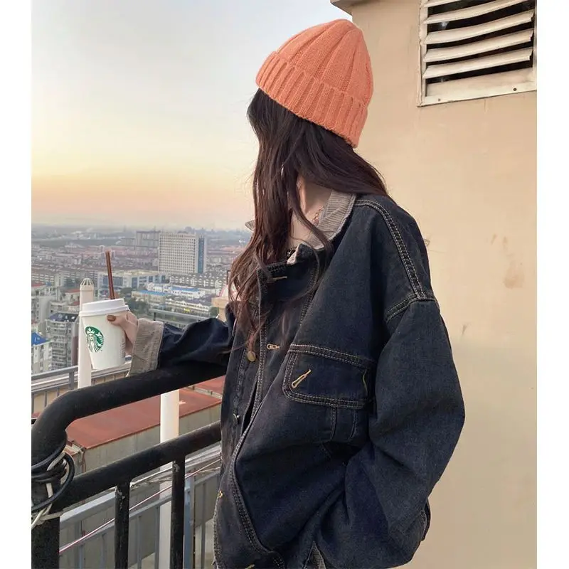 เสื้อโค้ทเดนิมสำหรับผู้หญิง ฤดูหนาว ติดกระดุมแป๊ก บุผ้ากำมะหยี่ สไตล์สตีมพังก์ รัดเอว มีฮู้ด อุ่นสบาย ทรงบาน คล้ายผ้าฟลีซ แบบมีชั้น