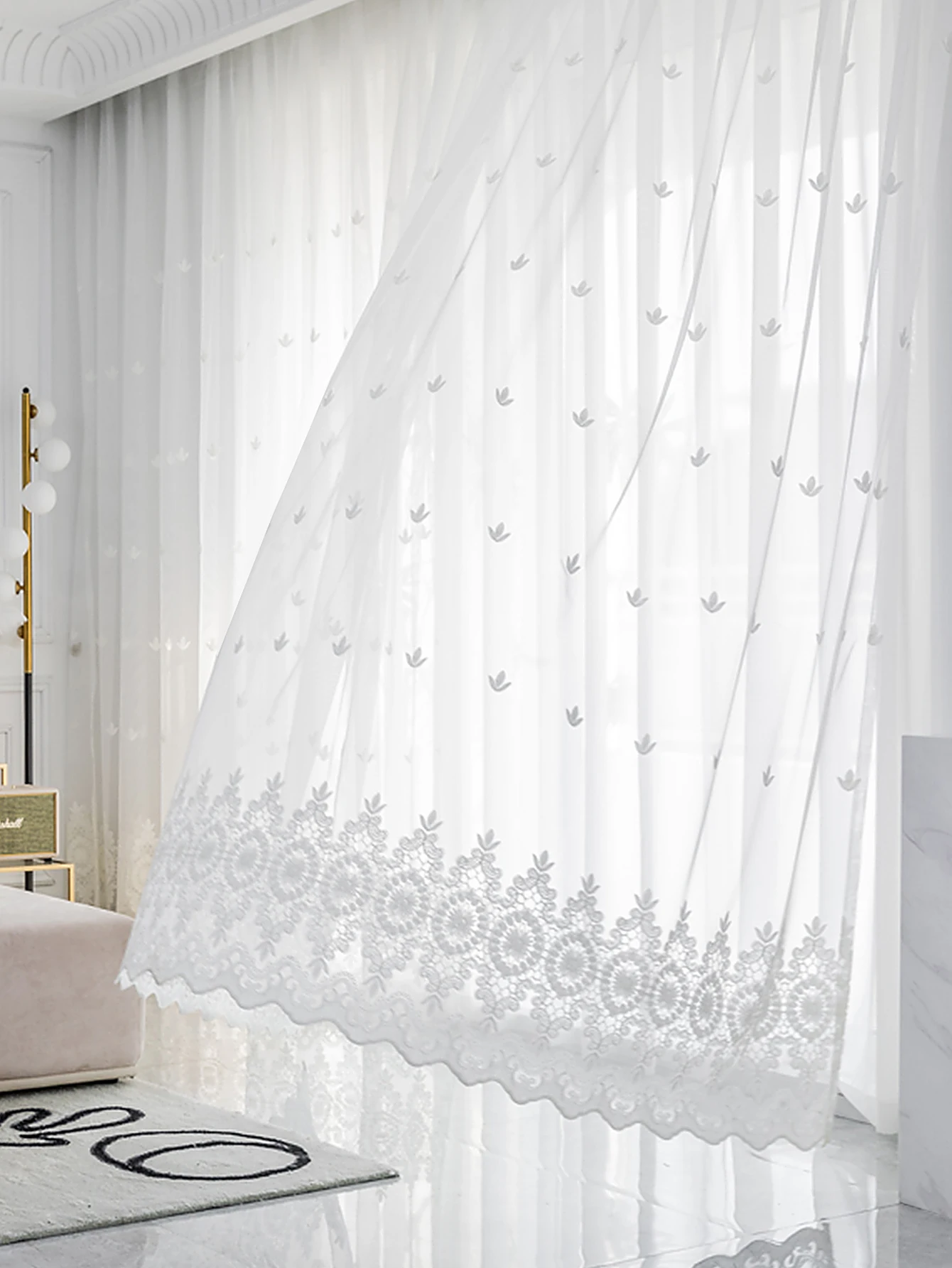 1pc süße Art weiße Stickerei transparenten Vorhang für das Wohnzimmer, Stangen tasche Voile geeignet für die Dekoration des Schlafzimmer fensters