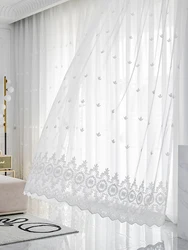 1PC Sweet Style White Embroidery Sheer Curtain For The Living Room，Rod Pocket Voile Suitable For Decoration of Bedroom Window