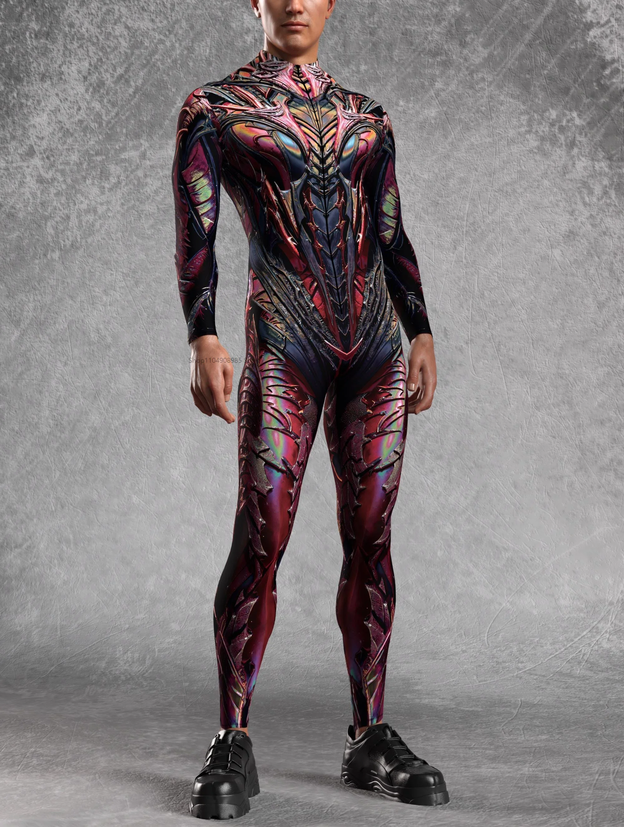 Men 3D Printed Alien Armor Bodysuit Futuristic Warrior Costume Nightclub Stage Outfit Halloween Carnival Party Cosplay Jumpsuit view 5