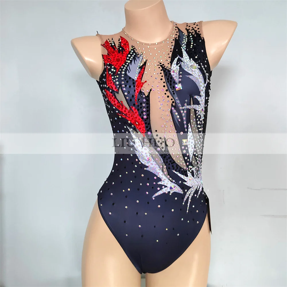 LIUHUO Synchronized Swimming Tights Girls Performance Kids Rhythmic Leotard Children Teens Competition Teamwear Sleeveless Grey