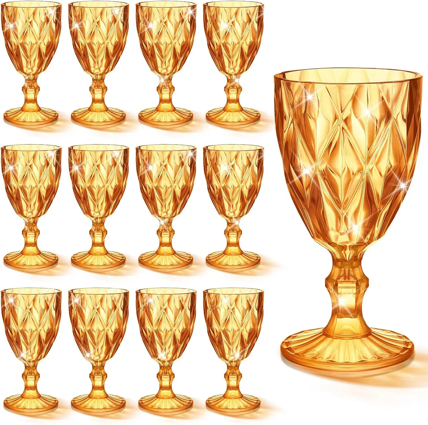 

12 Pcs Amber Plastic Wine Glasses 11 oz Unbreakable Stemware for Wedding Party Reusable Champagne Flute