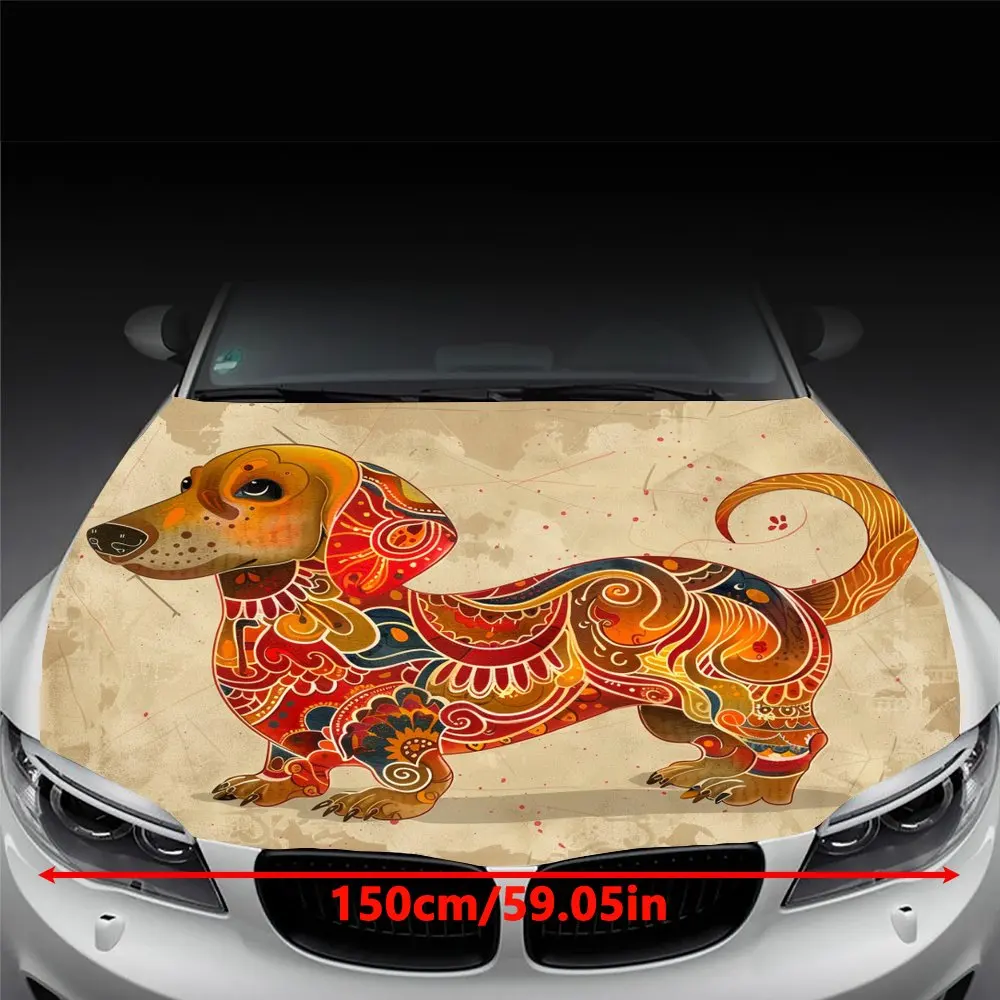 このダックスフントをテーマにしたカーデカールは、耐久性のあるビニールで作られています。