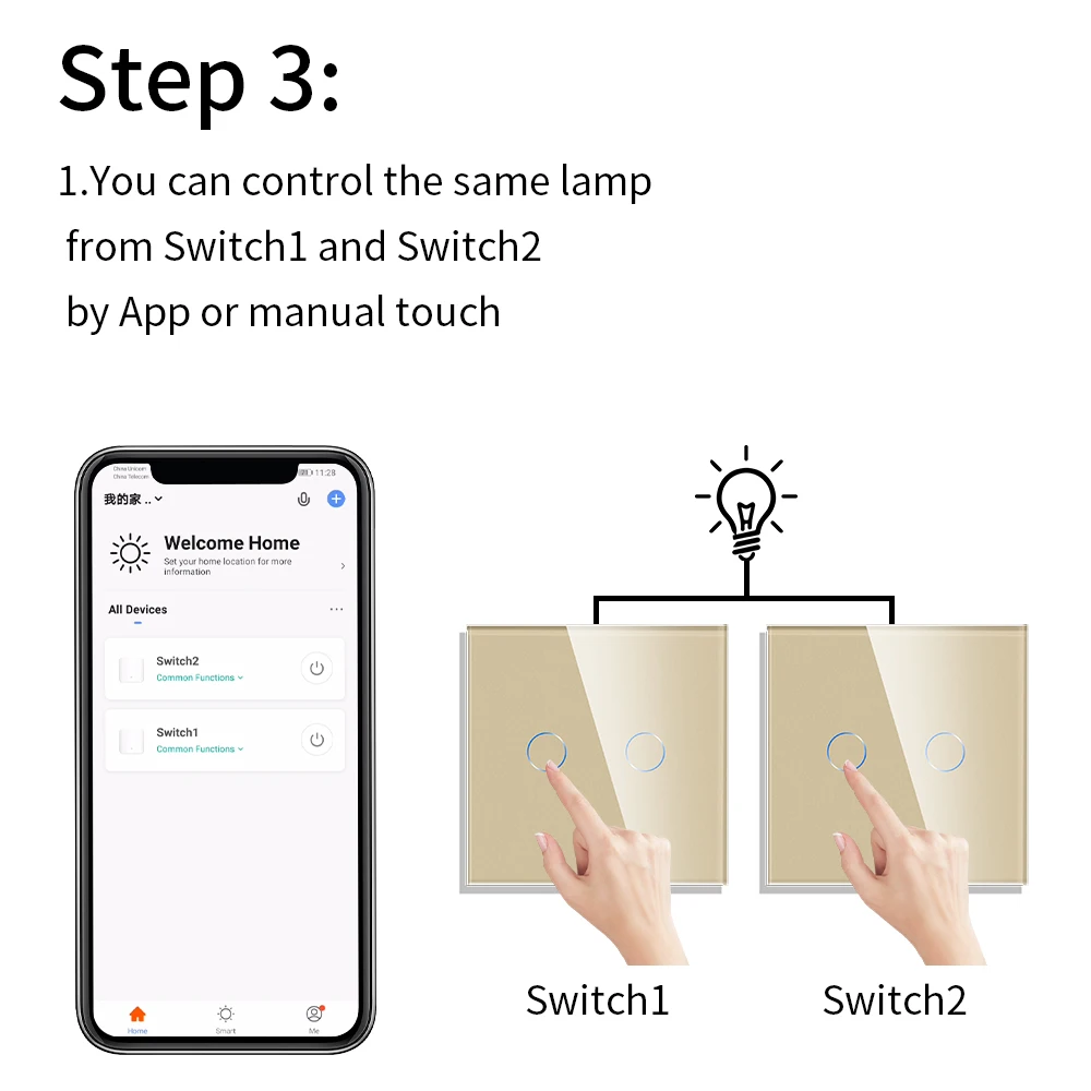 Bingoelec EU Standard Wifi Smart Stair Touch Switch Luxury Glass Panel App Control Voice Alexa Google Home 1/2/3Gang 2/3 Way