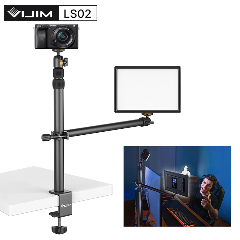 VIJIM LS02 Multi Desk Clamp Mount Stand 124CM Adjustable With Tabletop Stand 360° Removable Ballhead for LED Light DSLR Camera